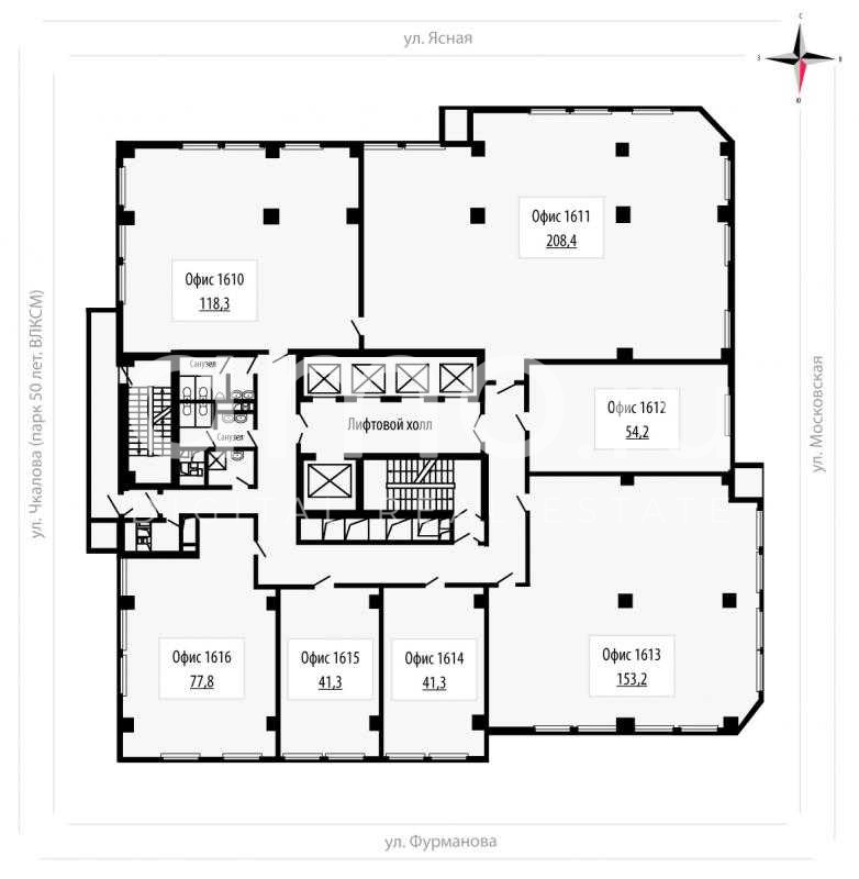 Планировка офиса 40-528.4 м², 16 этаж, БЦ «FM»