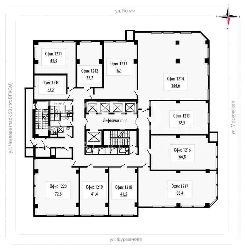 Планировка офиса 23-657 м², 12 этаж, БЦ «FM»